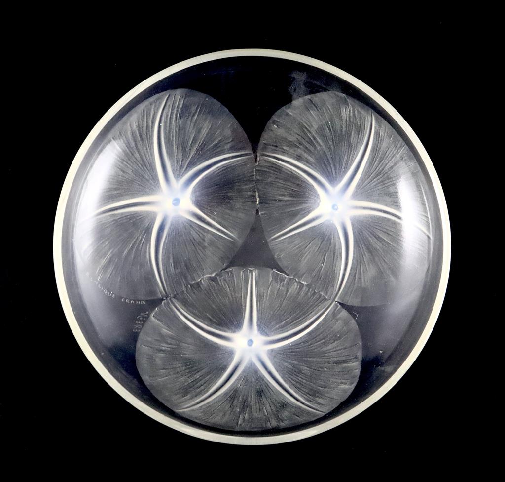 René Lalique. A pre-war opalescent glass Volubilis pattern bowl, no.383, designed in 1921, 21.5cm diameter